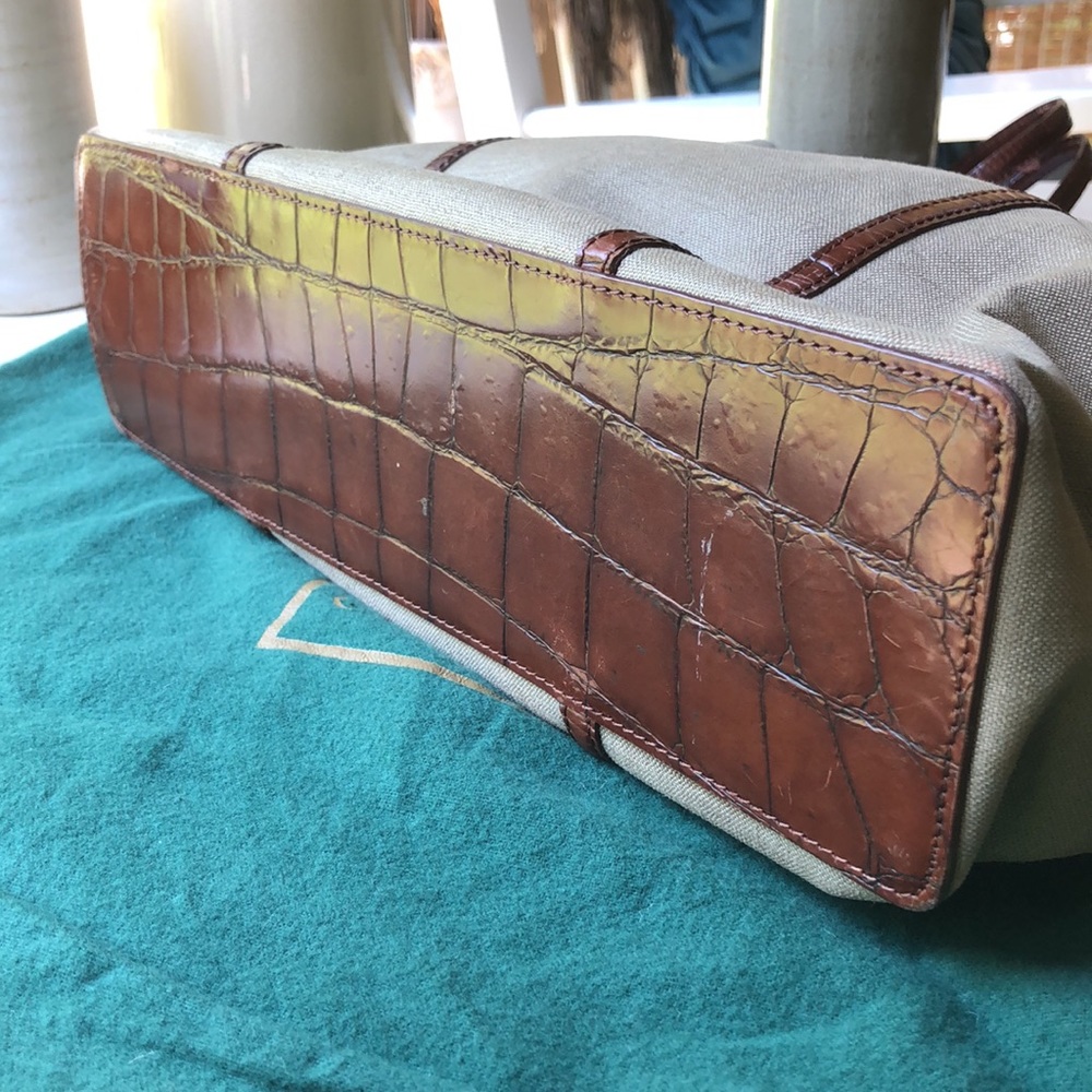 Classic Cole Haan Linen-Canvas and Faux Croc Leather Shoulder Bag Shopper - Picture 4 of 11